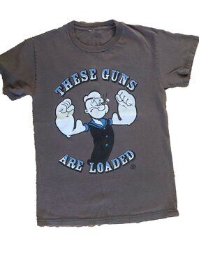 Y2K Popeye These Guns are Loaded Graphic Tee No Size